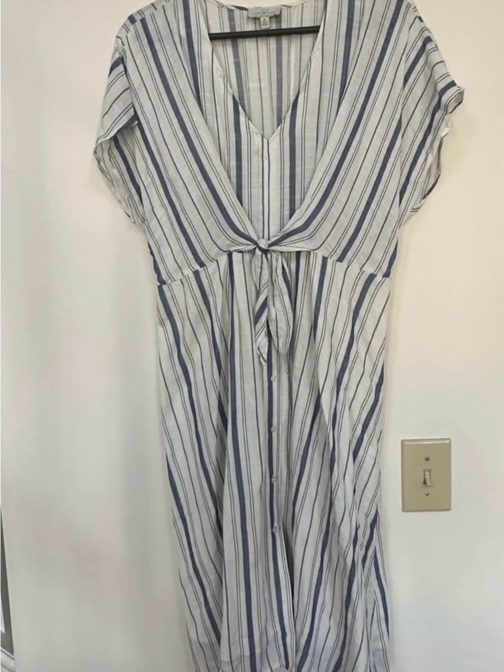 Lucky Brand Blue and White Striped Tie-Front Maxi Dress